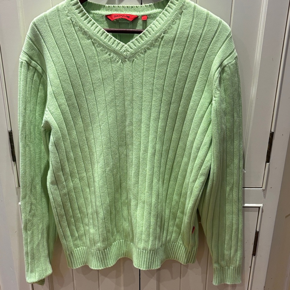 Light Green V-Neck Cotton Sweater